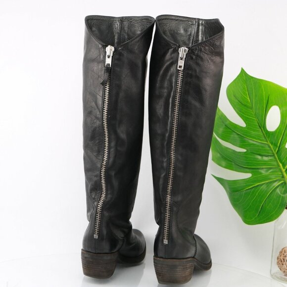 Vic Matie Womens Tall Boot Size 7.5 Black Leather Western Riding Low Heel Italy - Picture 4 of 11